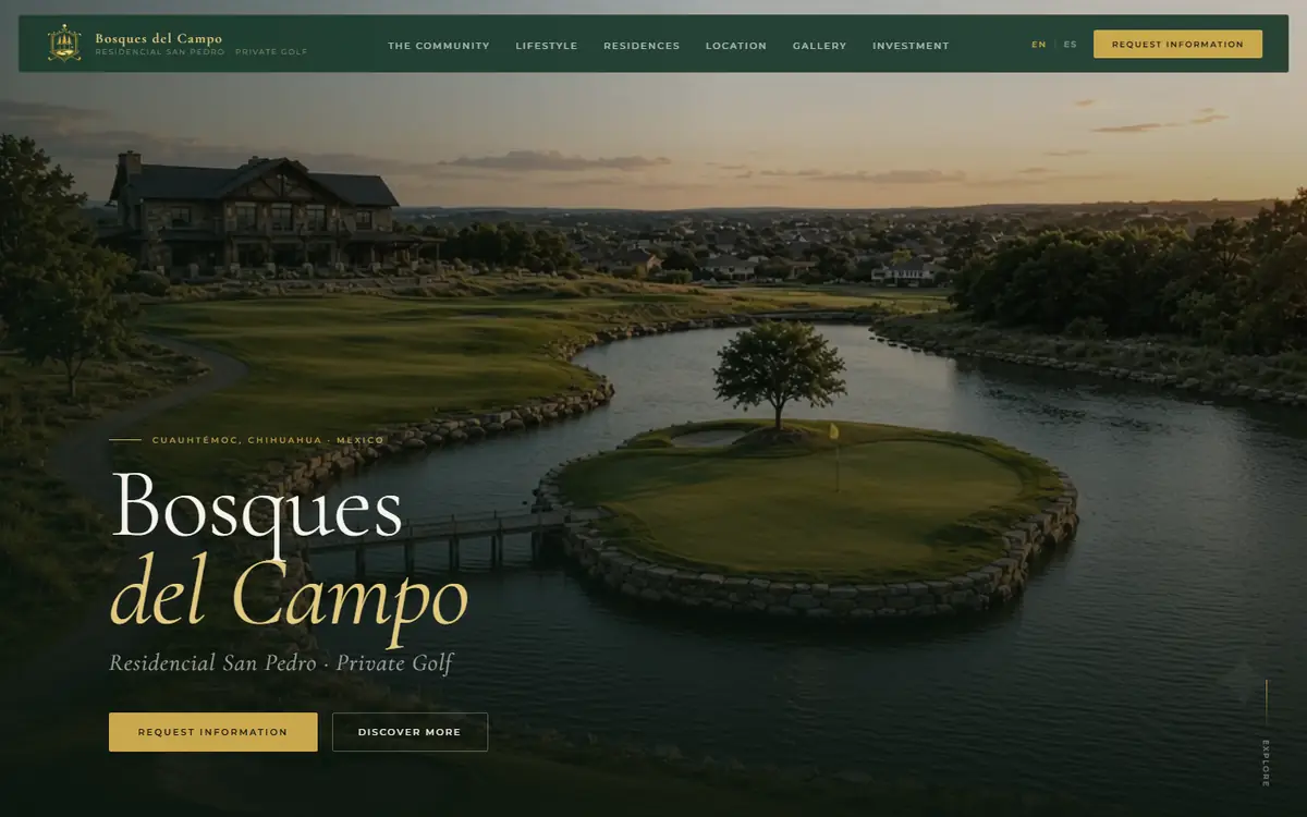 Homepage of the Bosques del Campo website